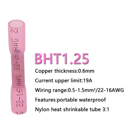 10/50/100/200PCS Heat Shrink Butt Connectors – AWG 24-10 (0.3-6.0mm²) Waterproof Insulated Wire Crimp Terminals for Automotive Cables