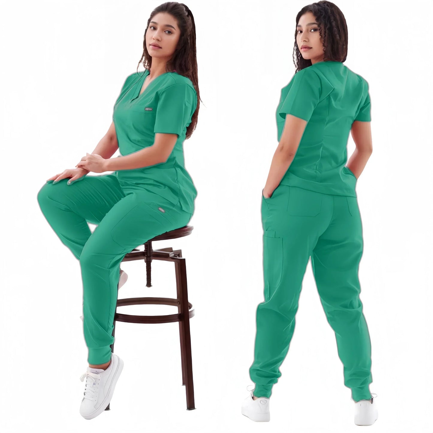 Multicolor Jogger Suit Nurse Scrubs Set - Medical Clinical Clothes with Short Sleeve V-Neck Tops and Pocket Pants, Doctor Nursing Uniforms