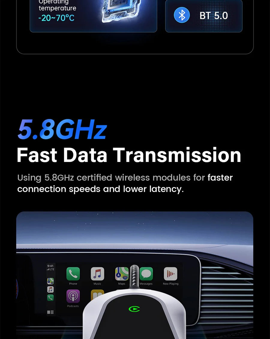 2025 Upgrade Wireless CarPlay & Android Auto AI Box – Dual-Band WiFi Bluetooth Auto Connect for iPhone & Android