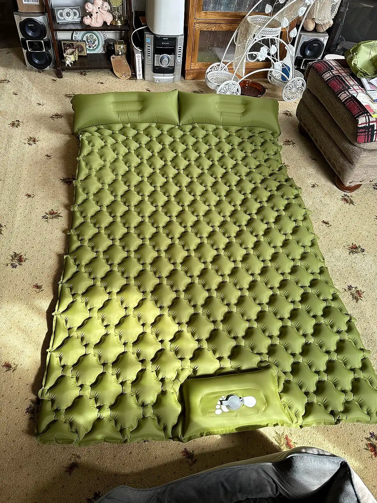 Double Camping Air Mattress with Pillow - Waterproof, Inflatable Sleeping Pad for Nature Hikes