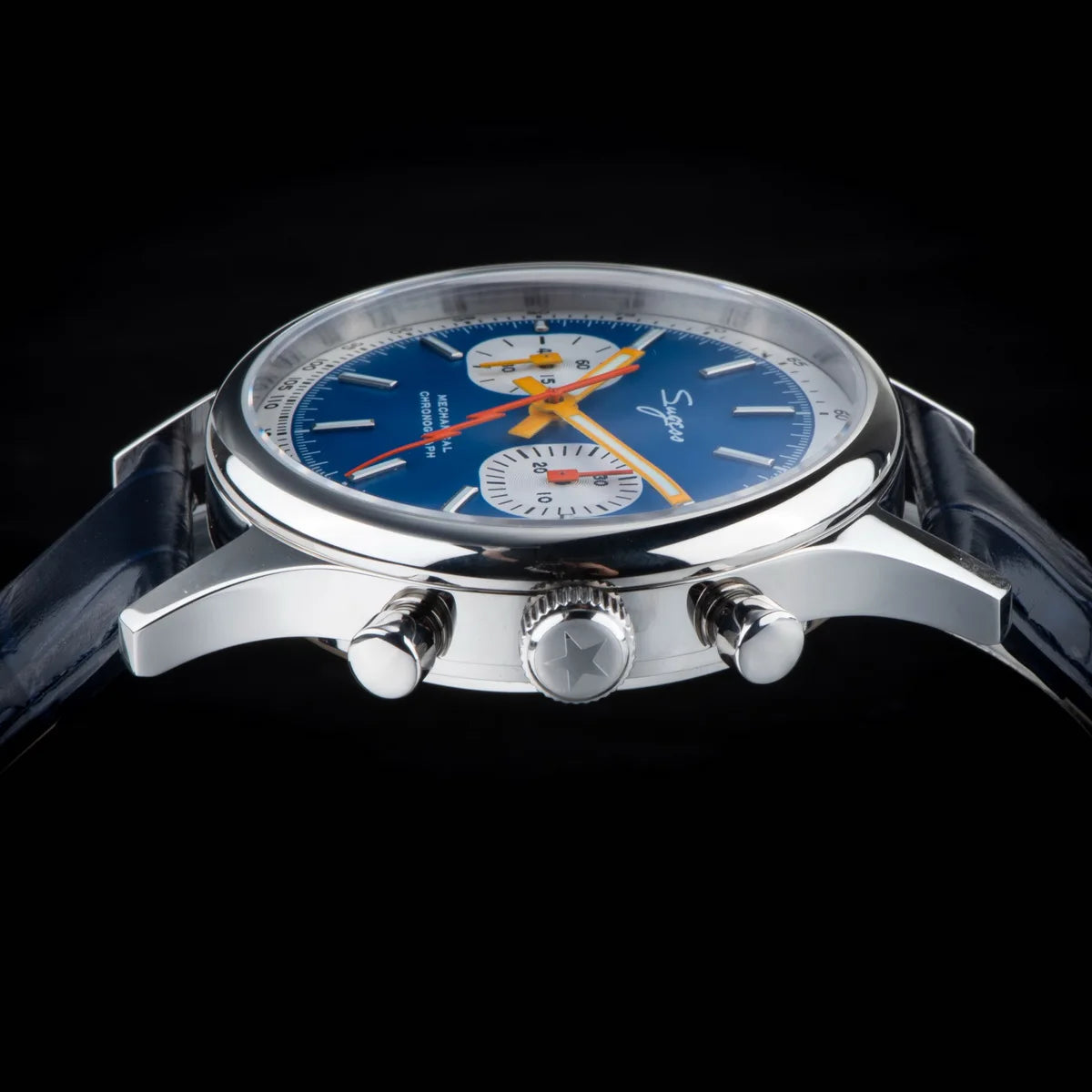 Sugess Pilot Men’s Chronograph Watch — Original ST1901 Mechanical Movement, Sapphire Crystal, Waterproof Racing Strap