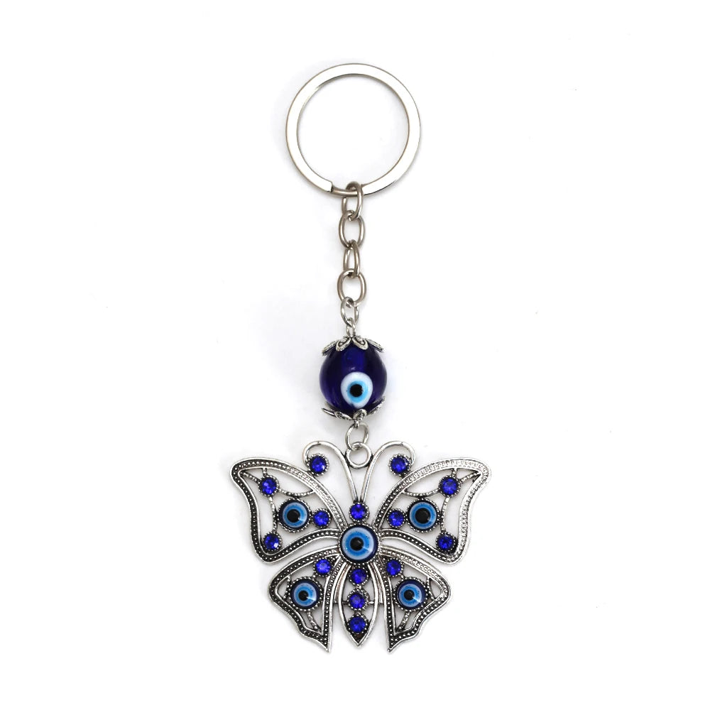 Lucky Eye Fatima Hand Keychain – Alloy Tree of Life Elephant Owl Blue Turkish Evil Eye Car Keyring Jewelry for Men & Women Gift