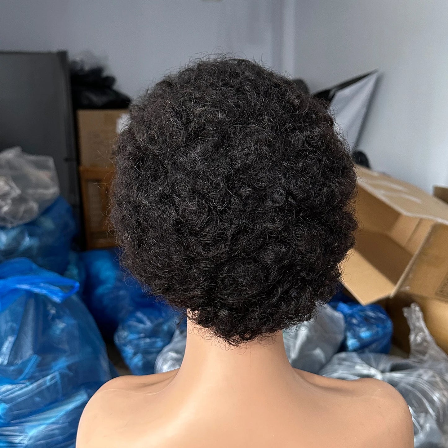 Brazilian Short Pixie Cut Wig - Human Hair Afro Kinky Curly Full Machine-Made Wig for Women