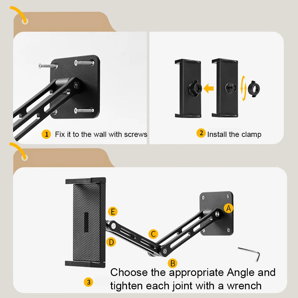 Adjustable Tablet Wall Mount Stand – 360° Rotating Long Arm Holder for 4.7–12.9" iPad, Phone & Tablet Desk Bed Cantilever Support Bracket