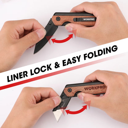 WORKPRO Multifunction Folding Knife – Portable Pocket Utility Knife for Electricians, 10 Blades, Paper Cutter & DIY Hand Tools