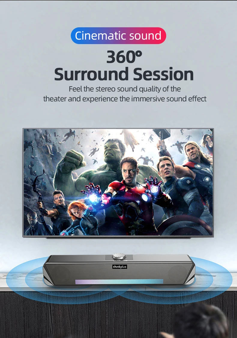 Lenovo TS33 Bluetooth 5.0 Speaker - Original Desk Subwoofer with AUX, Surround Sound for Home & Movies