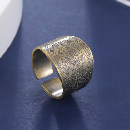 Dawapara 7 Archangels Protection Ring – Metatron Cube, Lilith Symbol, King Solomon Secrets Vintage Amulet Jewelry