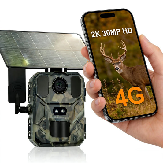 4G Solar Wildlife Trail Camera - 30MP 2K Night Vision Motion Detection Camera with Phone App