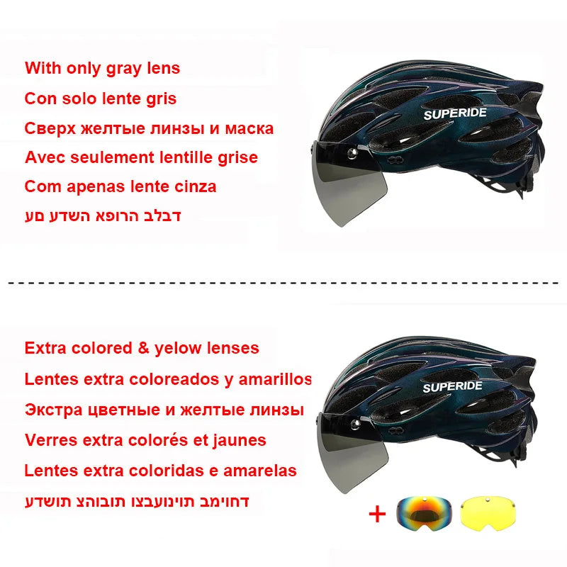 SUPERIDE Ultralight Cycling Helmet - In-Mold Road & MTB Bike Helmet with Magnetic Goggles & Sun Visor for Men & Women