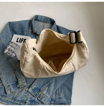 2025 Trendy Women's Soft Cloth Shoulder Bag – Solid Color, Y2K Casual Style, Crossbody Handbag for Students