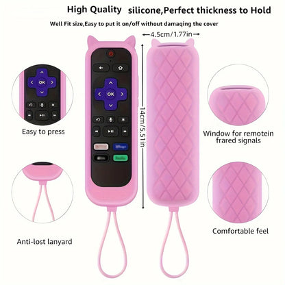 Glow-in-the-Dark Cat Ear Silicone TV Remote Cover - Cute Protective Case for TCL, Hisense & Roku Remotes