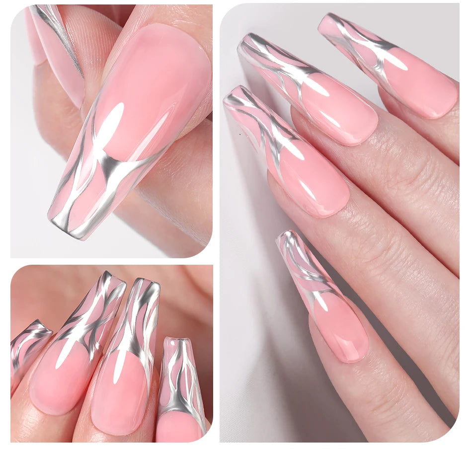 BORN PRETTY 5ML Super Silver Metallic Gel Nail Polish - Mirror Chrome Effect, Semi-Permanent Metal Painting Gel for DIY Nails