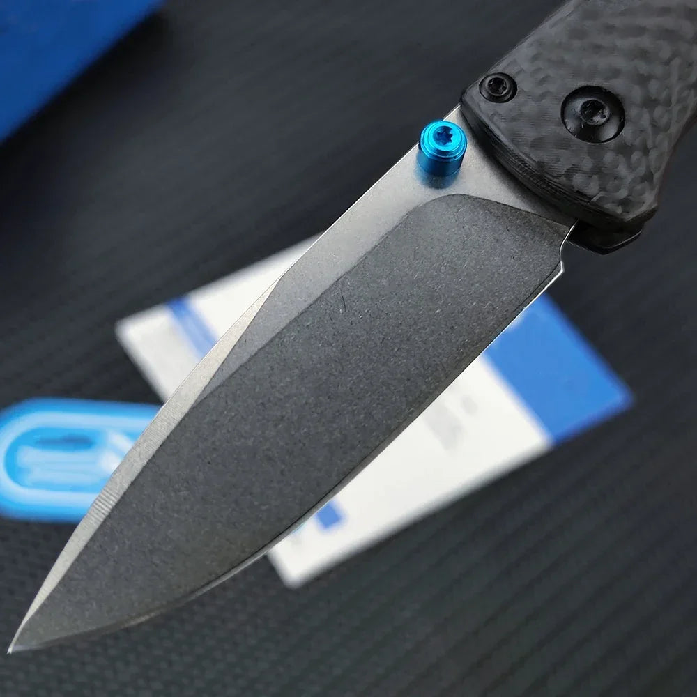 Folding Knife BM 533-3 – High-Quality S90V Blade, Carbon Fiber Handle, Outdoor EDC for Camping and Hunting with Belt Clip, Men’s Gift