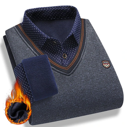 Men's Vintage Plaid Knit Sweater - Warm Fleece Polo Collar Winter Pullover