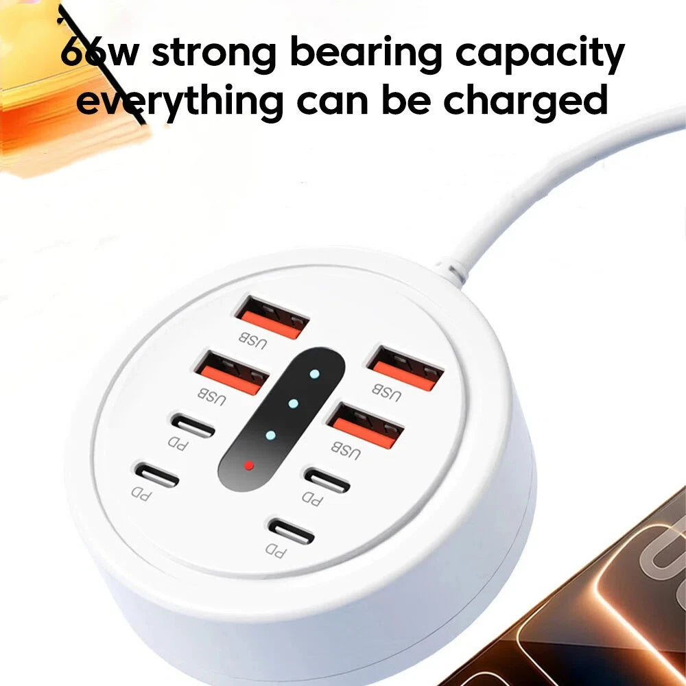 8-Port 66W Desktop Charging Station - 4 USB + 4 USB-C Fast Charger for Home & Travel