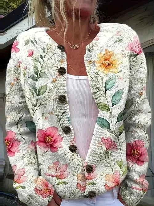 Women’s 3D Print Knitted Cardigan – Thin Vintage Sweater Autumn Winter Chic Knit Top Casual Streetwear