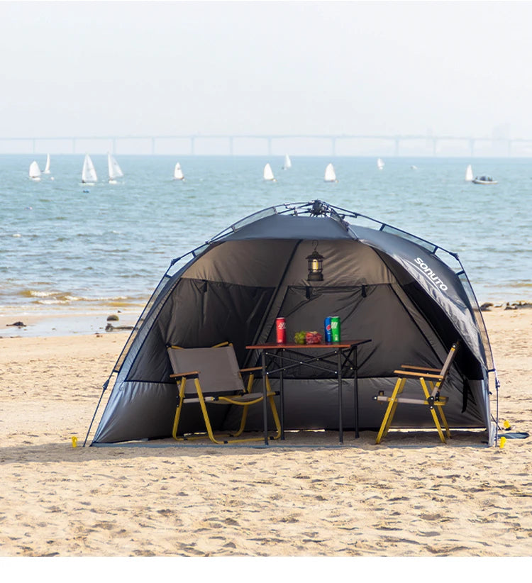 Sonuto Outdoor 3-4P One-Touch Camping Tent – Automatic Quick Open Beach, Fishing, Picnic & Family Travel Tent with Anti-UV Shade