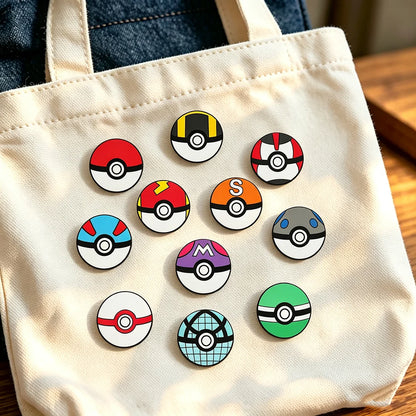 11-Piece Cartoon Monster Ball Enamel Pin Set - Round Lapel Brooches for Backpacks, Clothing & Creative Gifts