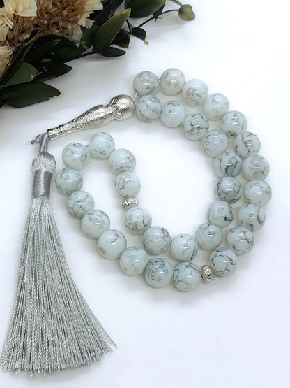 10mm Green Malachite Rosary Bracelet – 33 Beads Islamic Muslim Tasbih Prayer Beads with Tassel Pendant for Men & Women Spiritual Jewelry