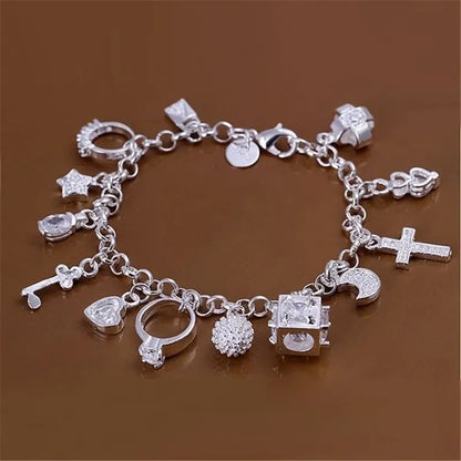 European & American Silver Fashion Thirteen Pendant Bracelet: Women's Multi-Element Jewelry - Simple Style Accessory