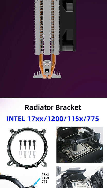 METALFISH ZH1200 CPU Cooler — 2 Heatpipe ARGB Radiator with 4-Pin PWM Silent Fan for Intel LGA 1700/1200/115X/1366/2011 & AMD AM5/AM4/AM3