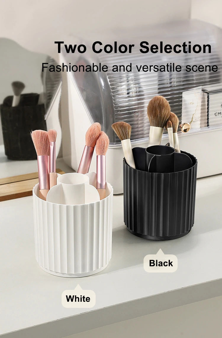 360° Rotating Makeup Brush Holder with Lid – Organizer for Vanity, Desktop, Countertop & Dresser Table