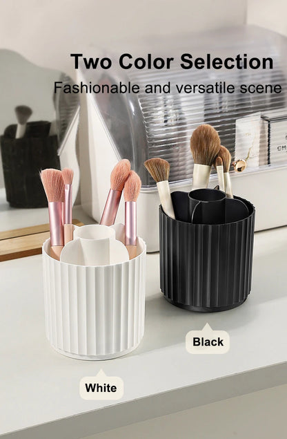 360° Rotating Makeup Brush Holder with Lid – Organizer for Vanity, Desktop, Countertop & Dresser Table