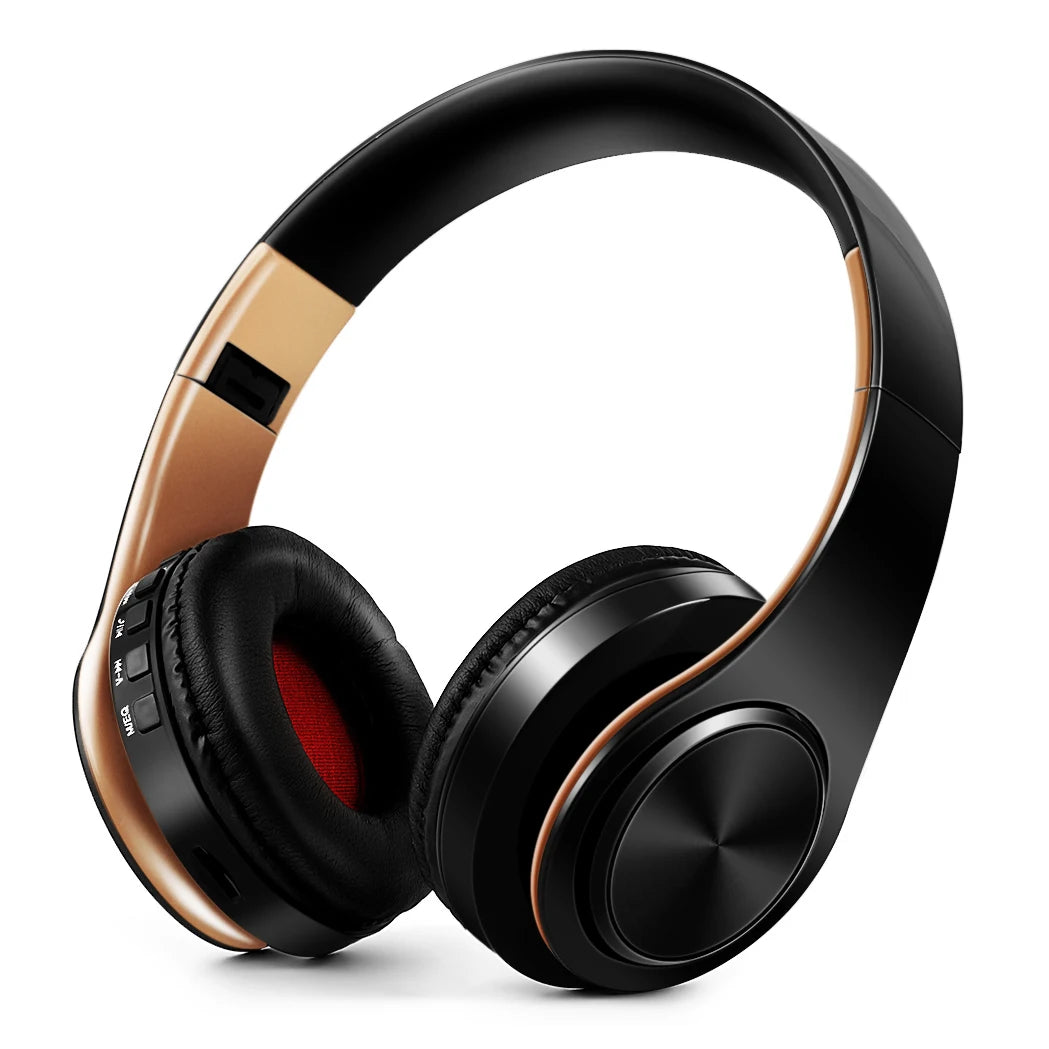 Men’s Gift Gold Wireless Headphones – Bluetooth Stereo Earphones with Built-in MIC, 3.5mm Jack for Xiaomi, Samsung, iPhone