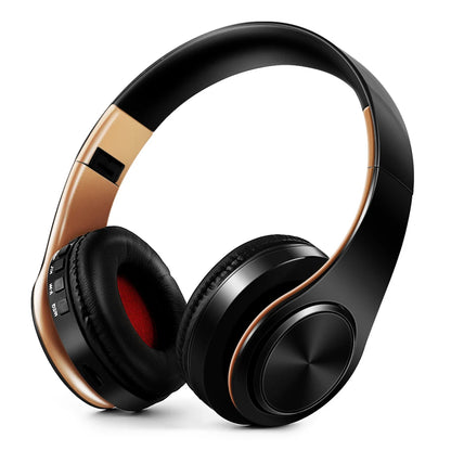 Men’s Gift Gold Wireless Headphones – Bluetooth Stereo Earphones with Built-in MIC, 3.5mm Jack for Xiaomi, Samsung, iPhone