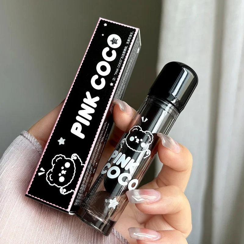 PINKCOCO Bear Doodle Mirror Lip Glaze – Long-Lasting Shiny Nude Lip Gloss, Skin-Brightening Student-Friendly Lipstick