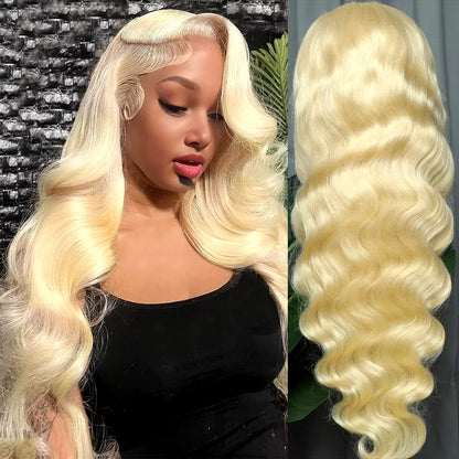 613 Blonde Lace Front Wig – 13x6 Human Hair, 250% Density Body Wave, Pre-Plucked 26 Inch Lace Front Wig