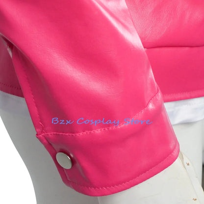 Cleaner Garrett Cosplay Costume – Anime Garbage Man Pink PU Jacket with Gloves & Glasses Party Adventure Outfit