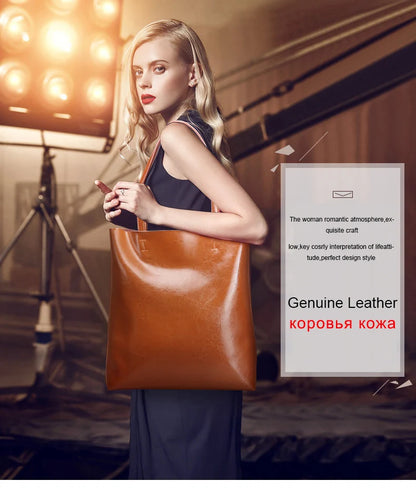 2023 Genuine Cow Leather Women’s Handbag – Large Vintage Office Tote Shoulder Bag for Ladies