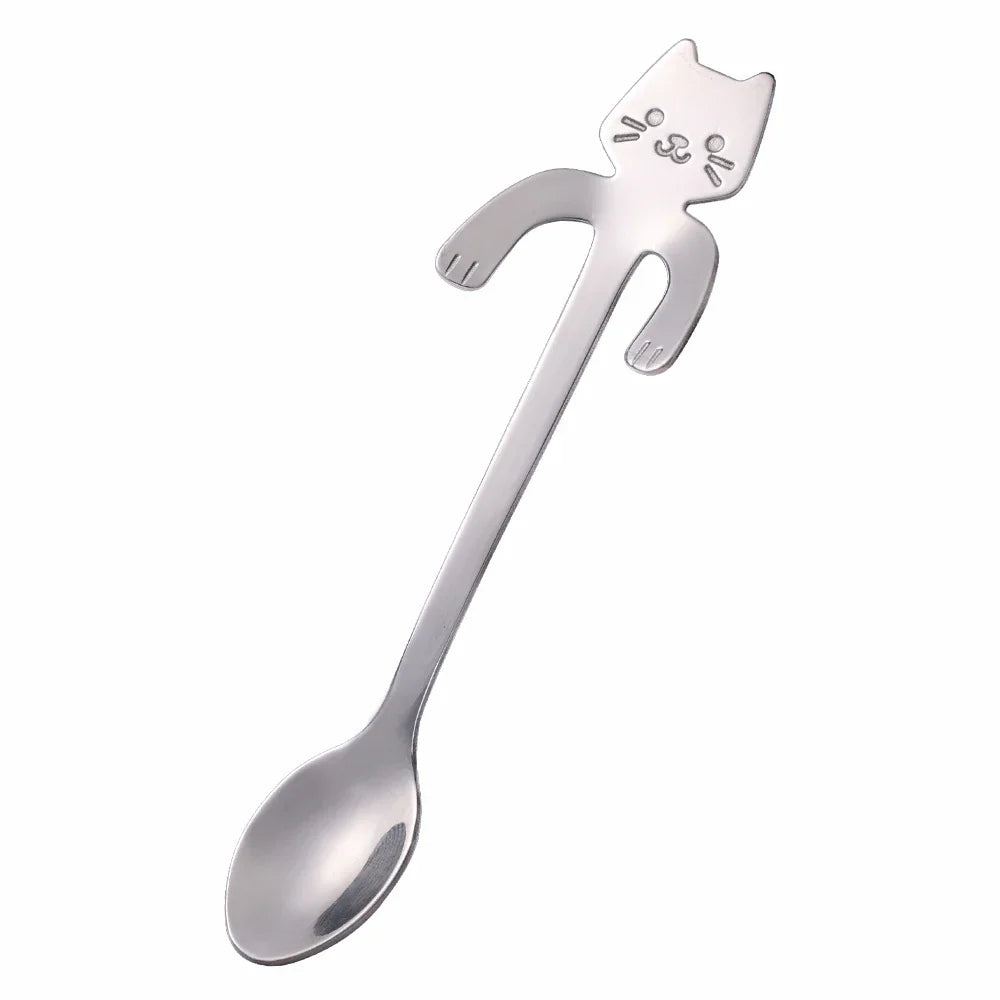 Stainless Steel Cat-Shaped Coffee Spoon – Cute Teaspoon Dessert & Ice Cream Mini Scoop for Kitchen Tableware