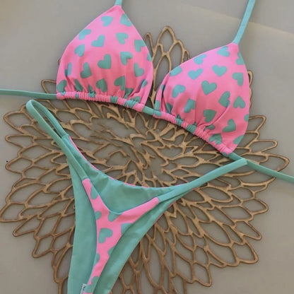 Women’s Bikini Split Print Swimwear – Sexy G-String Beach Set for Summer Holiday & Vacation Wear