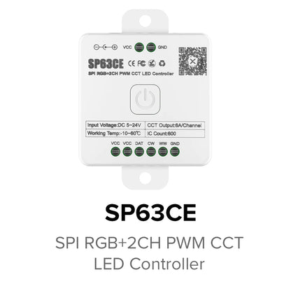 SP630E All-in-One LED Controller 5CH PWM SPI, RGB/RGBW/CCT Music Sync Bluetooth, Compatible with WS2812B WS2811 SK6812 FCOB 5050 5V–24V LED Strip