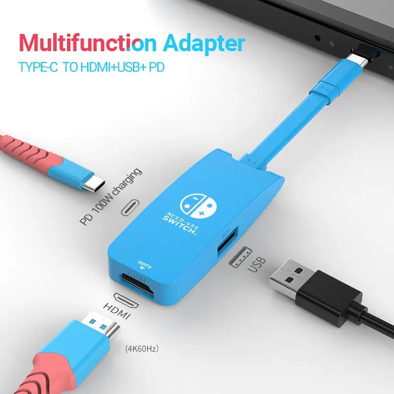 Mini Portable USB-C to 4K HDTV Adapter – USB 3.0 Hub with PD 100W for Nintendo Switch Docking Station & MacBook Pro