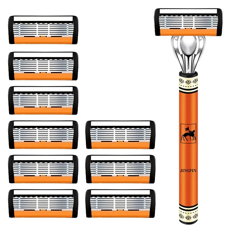 Men’s 6-Layer Safety Razor Set – High-Quality Sharp Stainless Steel Shaver with Replaceable Blades