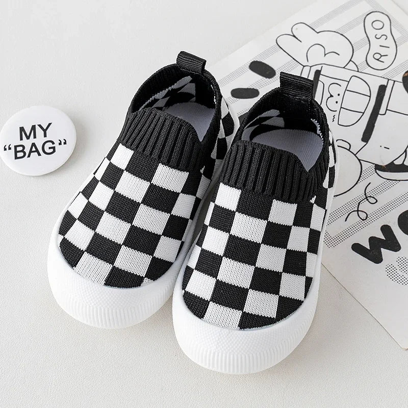 2025 Spring Toddler Slip-On Shoes – Non-Slip First Walkers for Boys and Girls, Classic Plaid Sneakers