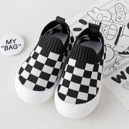 2025 Spring Toddler Slip-On Shoes – Non-Slip First Walkers for Boys and Girls, Classic Plaid Sneakers