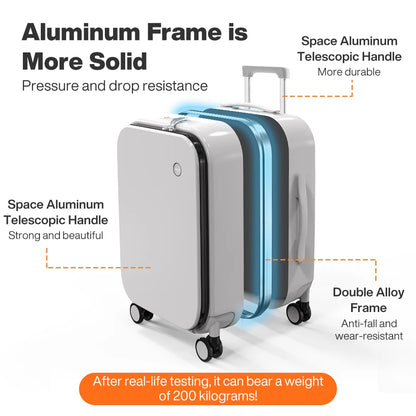 Mixi PC Aluminum Frame Suitcase — Front-Opening Rolling Travel Luggage, 20", 24" & 26" Carry-On M9291