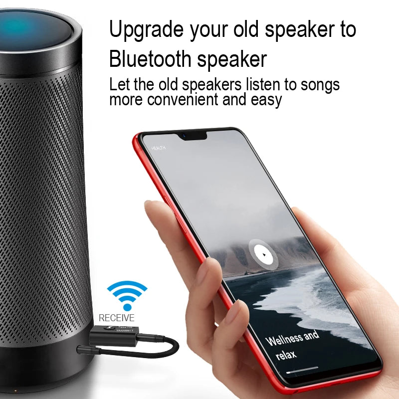 Bluetooth 5.0 Audio Transmitter & Receiver – 3.5mm AUX, RCA, USB Stereo Wireless Adapter for TV, Car, Speaker & Headphones
