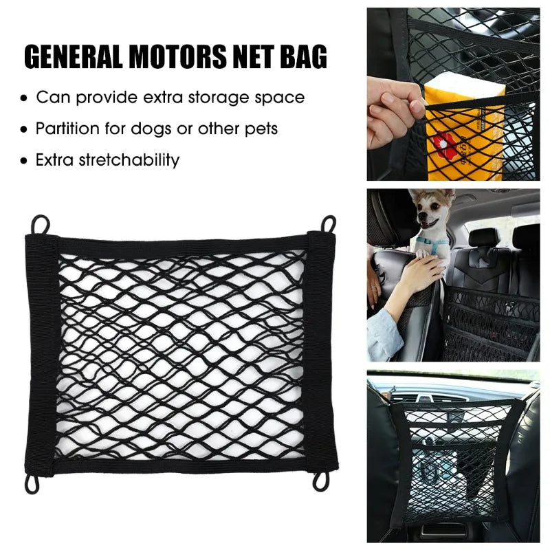 Car Storage Net Bag Organizer with Screws – Elastic Mesh Cargo Pocket Holder for Auto, Rear Trunk & Boat Storage