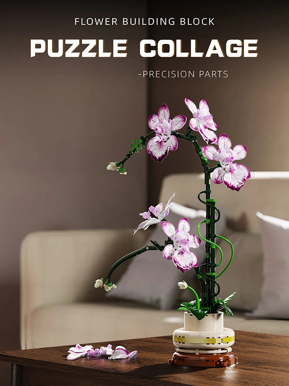 Orchid Cymbidium Building Blocks Set – DIY Potted Phalaenopsis Flower Simulation Toy for Valentine’s Gift