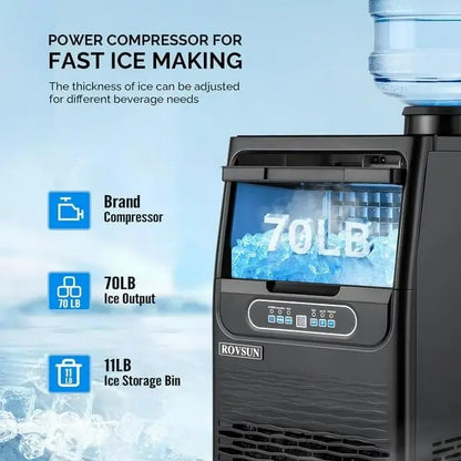 70LB/24H Ice Maker – Dual Water Inlets, Reservation Function, 11LB Storage Bin, Freestanding Ice Machine