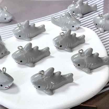 10-Piece 3D Grey Shark Resin Charms - Ocean Animal Pendants for DIY Jewelry, Earrings, Necklaces, and Keychains