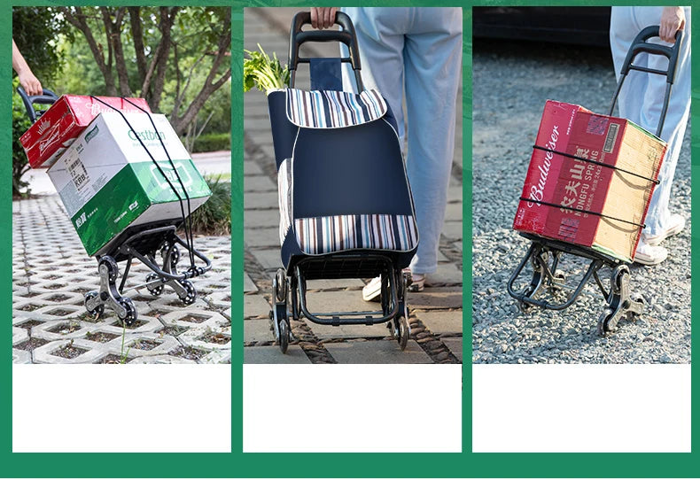 Lightweight Folding Grocery Shopping Trolley – Hand-Pull Stairs Climbing Cart for Household & Outdoor Travel