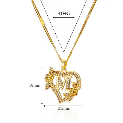 Gold Zircon Heart Initial Necklace – Stainless Steel Letter Pendant Jewelry for Women