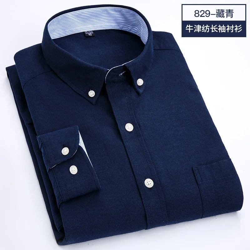 Men's Oxford Long Sleeve Shirt - Soft Comfortable Slim Fit Wrinkle-Resistant Casual Work Shirt for All Seasons