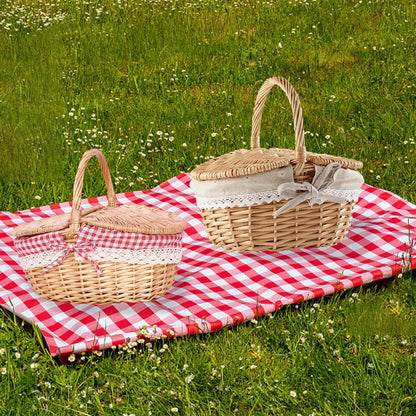 Handmade Wicker Picnic Basket with Handle – Multi-Purpose Willow Woven Storage Hamper for Outdoor Camping and Fruit